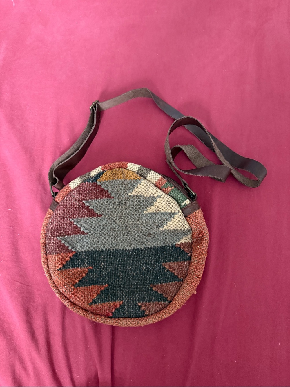 EARTHBOUND Round Boho Crossbody Bag in Red, Green, Cream